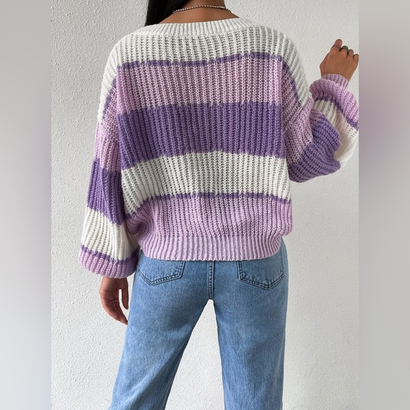 Striped Knit Round Neck Sweater